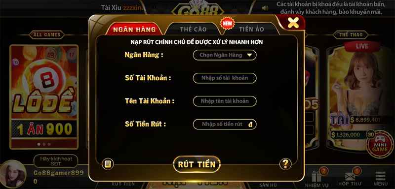 Hướng dẫn cho hội viên rút tiền Go88 với nhiều phương thức 